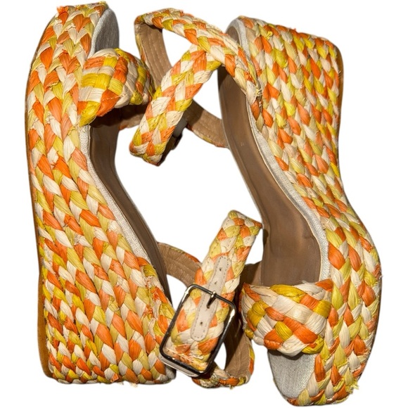 CASTANER | Babar Tricolored Raffia Wedge Espadrilles Sandals Yellow+Orange US 9 - Picture 2 of 6